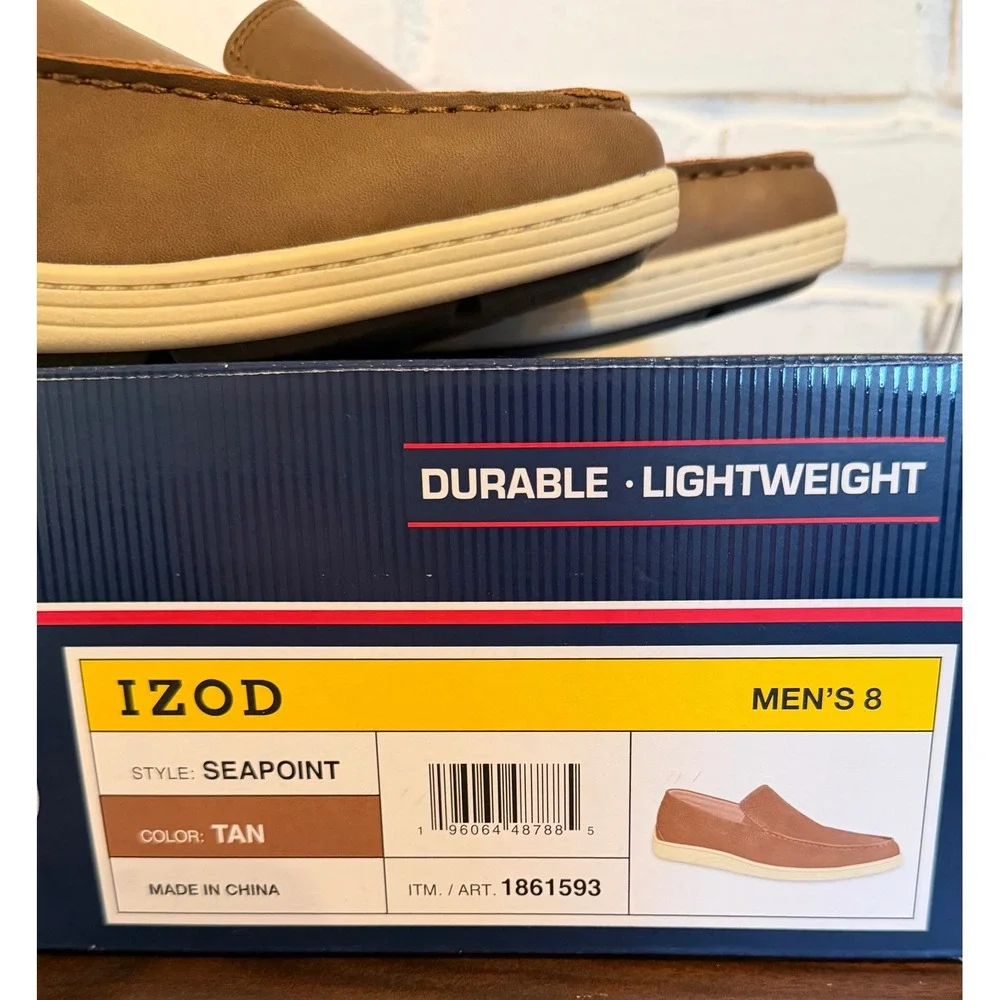 NWT IZOD Seapoint Mens Slip On Loafers Tan Memory Foam‎ Shoes Size 8 Preppy Boat
